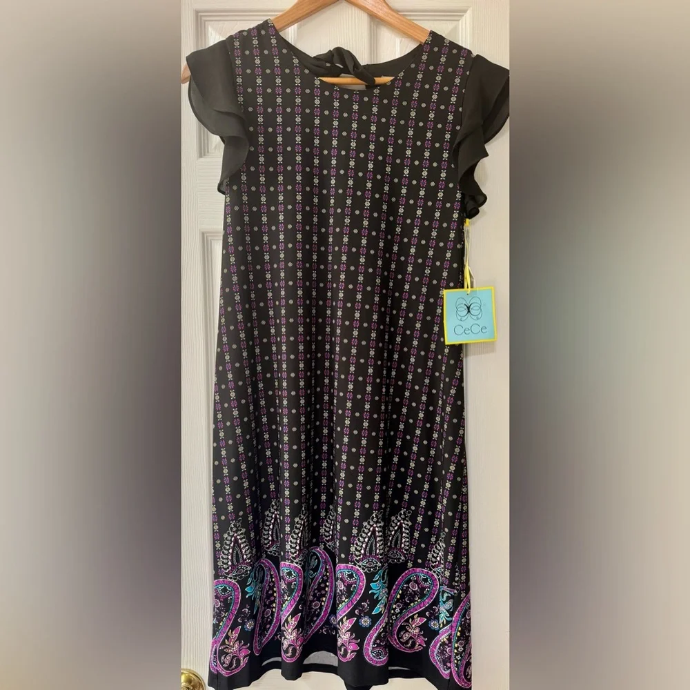 Cece Black Dress with Paisley Hem - Picture 3 of 6